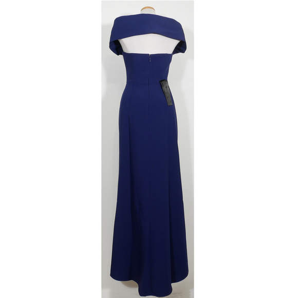 Blue Amalie Stretch Crepe Off the Shoulder Gown 2 - Picture 2 of 6